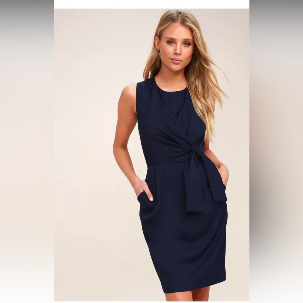 Lulus Zealous Love Navy Blue Tie-Front Midi Dress